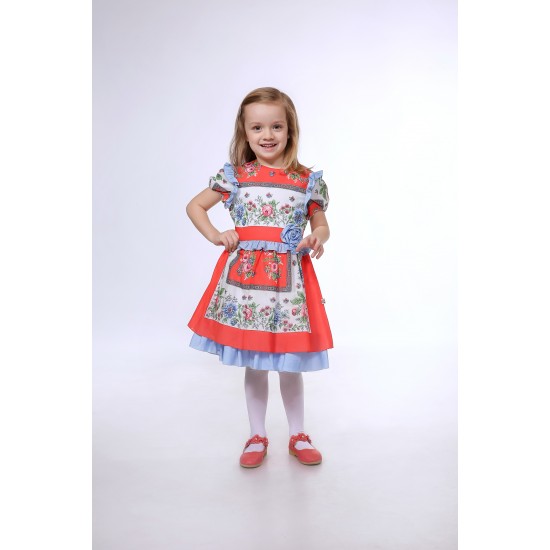 детское платье-принцесса красное с голубыми элементами